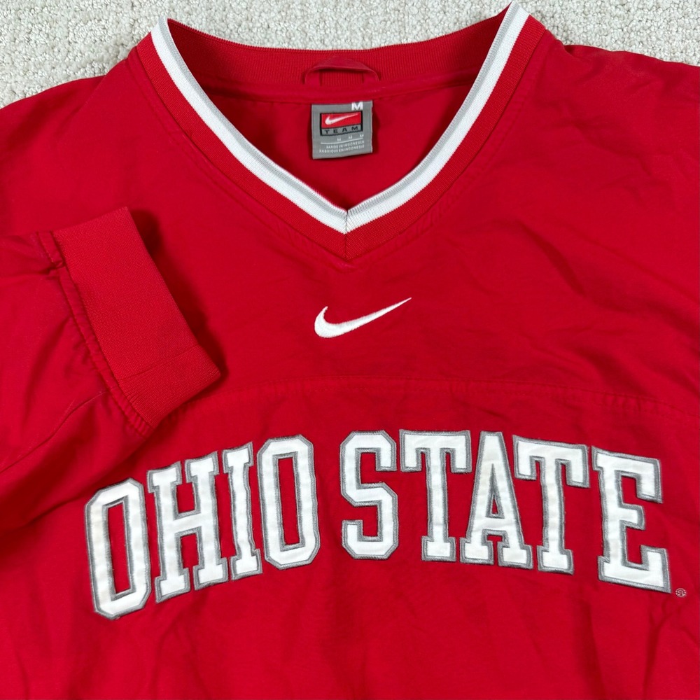 Nike Mens Medium Ohio State Buckeyes Red V-Neck Embroidered Pullover Windbreaker
